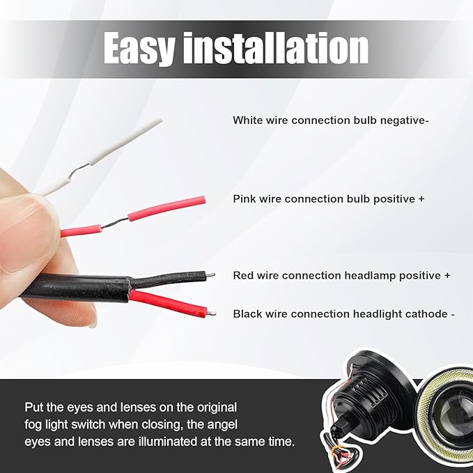 2 PCS Car Angel Eye Fog Light, 2.5'' Round COB LED Super Bright High Power Fog Angel Eye Projector with Halo Rings, Universal DRL Daytime Driving Light Fog Lamp Bulbs (Ice Blue)