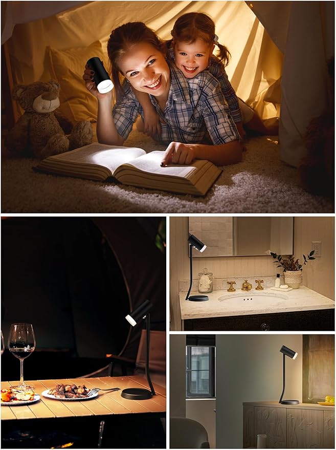 PESUTEN Cordless Table Lamps, Battery Operated Portable Table Light with Magnetic Adjustable Angle Head, 5000mAh Rechargeable Lamp with CCT Dimming for Patio Party Restaurant Dining Home 2 Packs