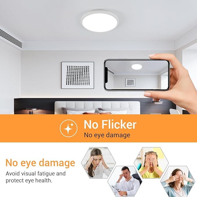 DELIPOP 6 Pack 12 Inch LED Flush Mount Ceiling Light, 24W Surface Flat LED Ceiling Light for Indoor/Outdoor, IP54 Waterproof Round Ceiling Light Fixture for Bathroom, Bedroom, Kitchen, Hallway