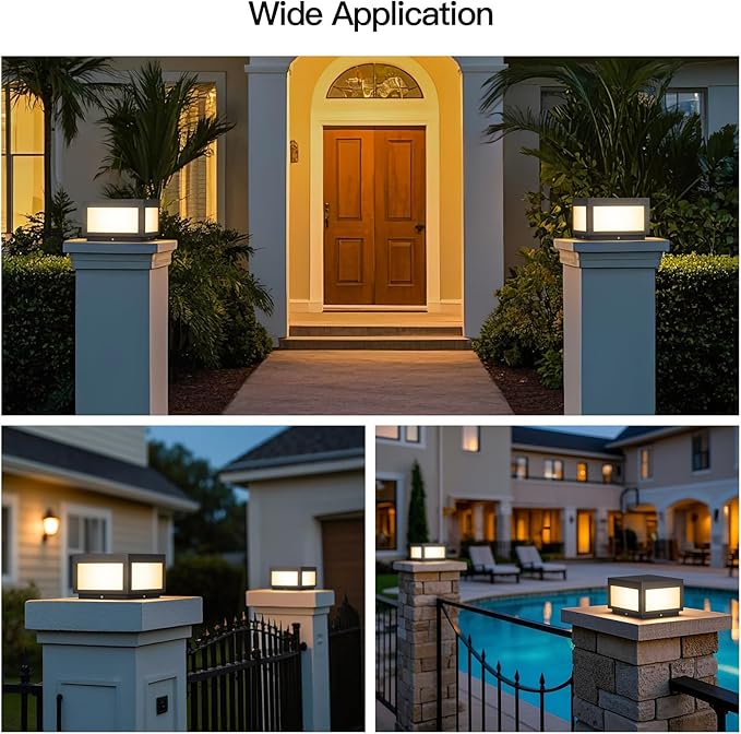 Outdoor Post Lights Hard Wired, 9.8" Pillar Lights Waterproof, AC100-240V LED Column Lamp, Electric Modern Fence Deck Cap Lantern 3000K Lighting for Patio Garden Driveways Entrances Posts