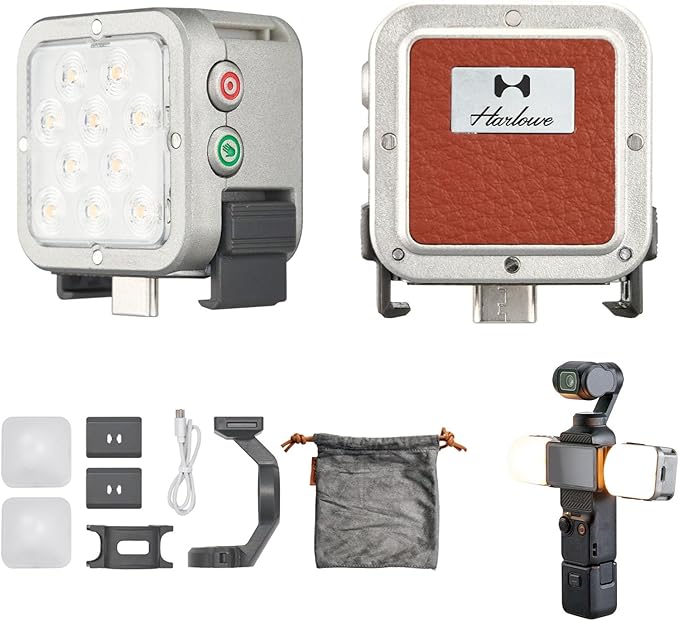 Harlowe Atom 2W Magnetic Mini Light for DJI Osmo Pocket 3 Combo Motion Sensing Pocket Duo Light Kit Rechargeable Auxiliary Camera Fill Light for Selfie Vlog Video Recording