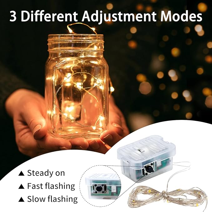 8 Pack Yellow Fairy Lights 7Ft 20 LED Twinkle String Lights 3 Modes Battery Operated Waterproof Firefly Starry for Mason Jar Easter Egg Thanksgiving Christmas Halloween Day Table Centerpieces