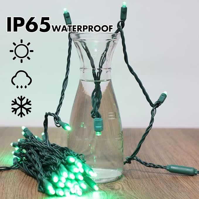 LAMPHOME 50LED String Lights,LED Christmas Lights,6" SPACING,Green Wire,Green Colour,Commercial Grade