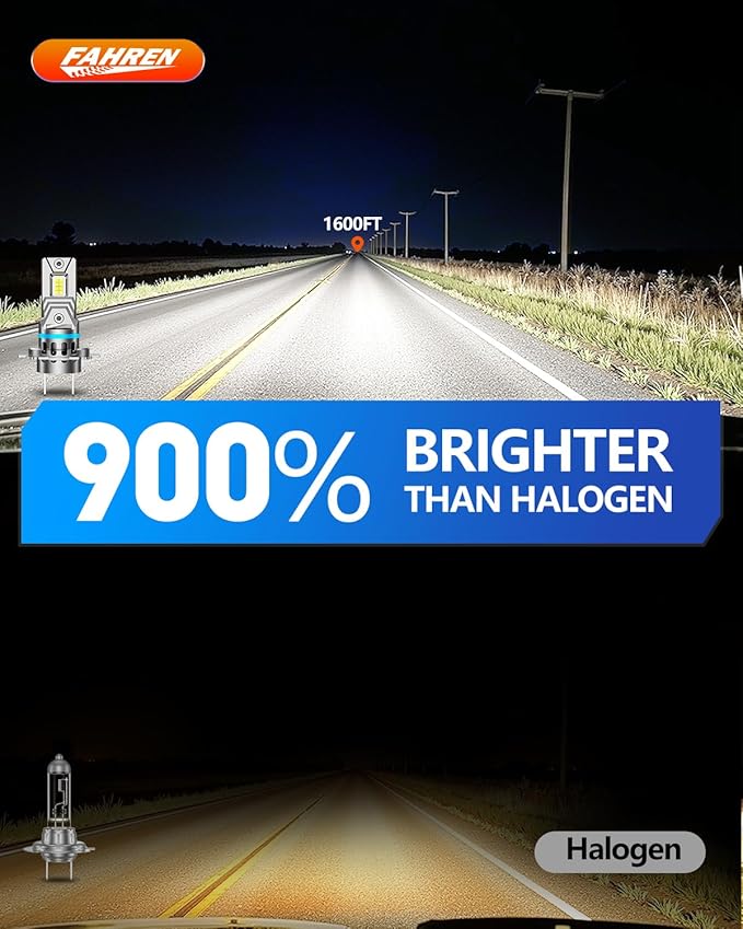 FAHREN Lastest & Upgraded h7 bulbs，120W 40000LM output brighter 900% Brightness 6500K White h7 fog bulbs,No Adapter Required,Plug and Play, Pack of 2,