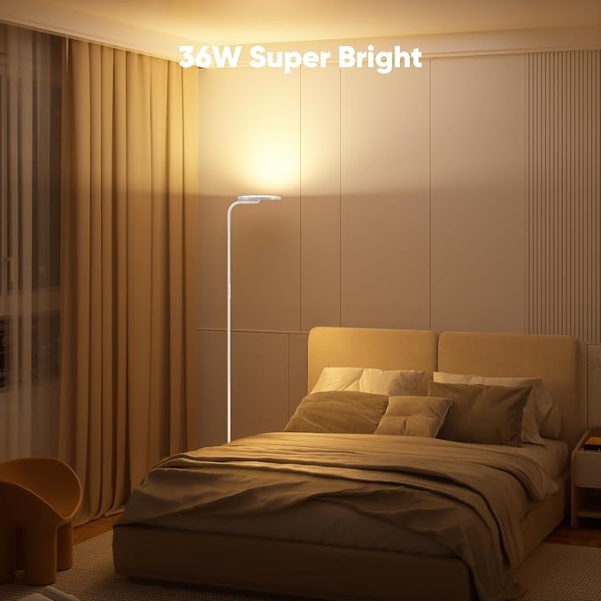 36W LED Floor Lamp, Super Bright Standing Lamp, Modern Stepless Dimmable Torchiere Tall Lamp with Remote Control, 350°Rotating Head Reading Floor Lamp for Living Room, Bedroom, Office