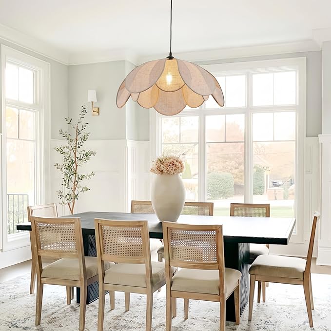 Farmhouse Rattan Chandeliers for Dining Room, 22in Coastal Boho Chandeliers, Wicker Hanging Pendant Lights, Hand Woven Lighting Fixture for Kitchen Island, Living Room, Bedroom