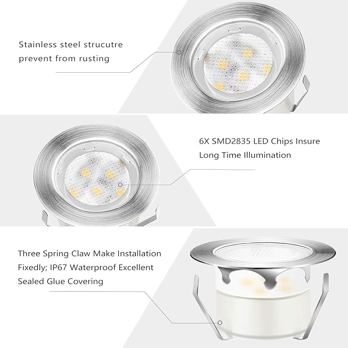 Led Deck Lights Blue Outdoor Waterproof Low Voltage Stainless Steel 1W Outdoor Yard Garden Decoration Lamps Landscape Pathway Patio Step Stairs LED In-ground Lights(Silver Border,1 Pack