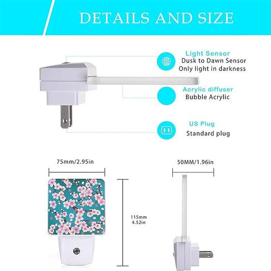 Spring Flowers Night Light,Cherry Blossom Night Lights Plug into Wall Dusk to Dawn Sensor Led Lamp for Women Men,Led Lights for Stairway/Hallway/Bedroom