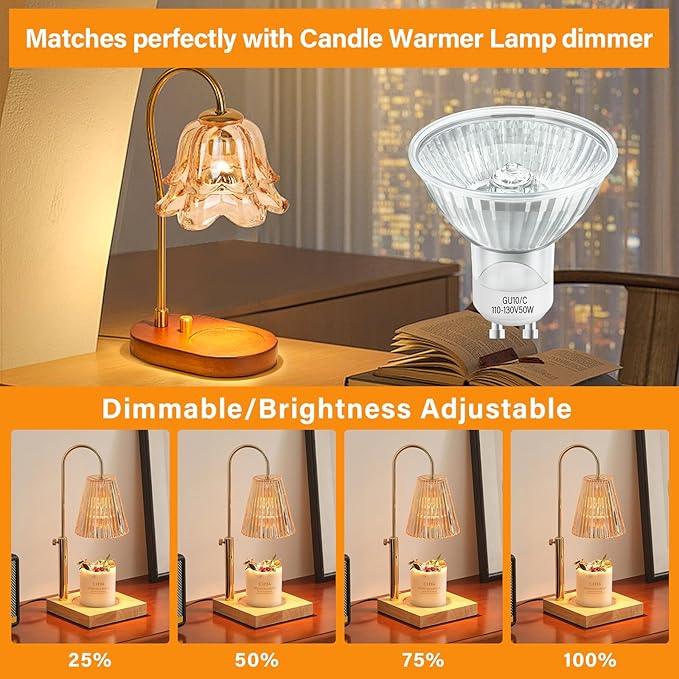 Candle Warmer Light Bulbs Accessories, 4Pcs 50 Watt Wax Warmer Bulbs for Full Size Adjustable Temperature Candle Warmer Lamp