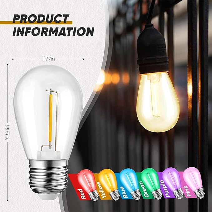 30-Pack Orange Purple String Light Bulbs, S14 LED Replacement Bulbs for Outdoor String Lights, Patio Light Bulbs, 1W E26 Base for Halloween Christmas,Holiday Lighting,Home Decor (Orange + Purple)