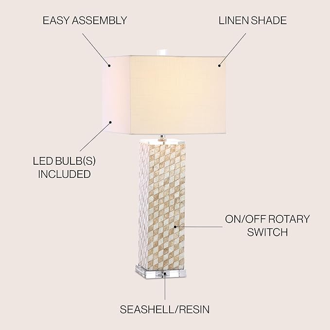 JONATHAN Y JYL1048A Daniel 30.5" Seashell/Crystal LED Table Lamp Coastal Traditional Bedside Desk Nightstand Lamp for Bedroom Living Room Office College Bookcase LED Bulb Included, Cream