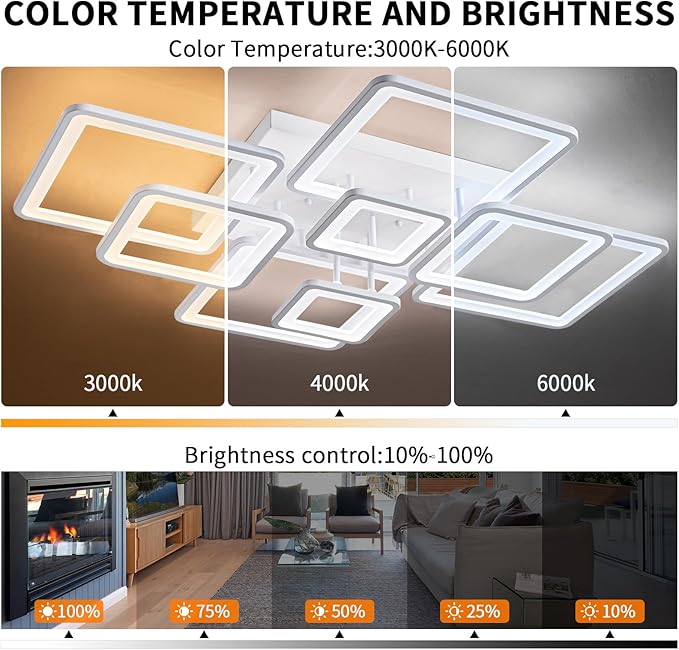 Modern Ceiling Light, 39.4'' Dimmable LED White Flush Mount Ceiling Lights with Remote Acrylic Round Ceiling Lamp Fixture for Low Ceiling Bedroom Living Room Dining Room, 100W