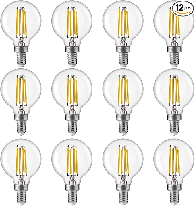 FLSNT 60W Equivalent LED Globe Candelabra Bulbs, Dimmable G16.5 LED E12 Chandelier Light Bulbs, 500LM, CRI82, 4W, AC 120V, 12 Pack, 3500K Netural White