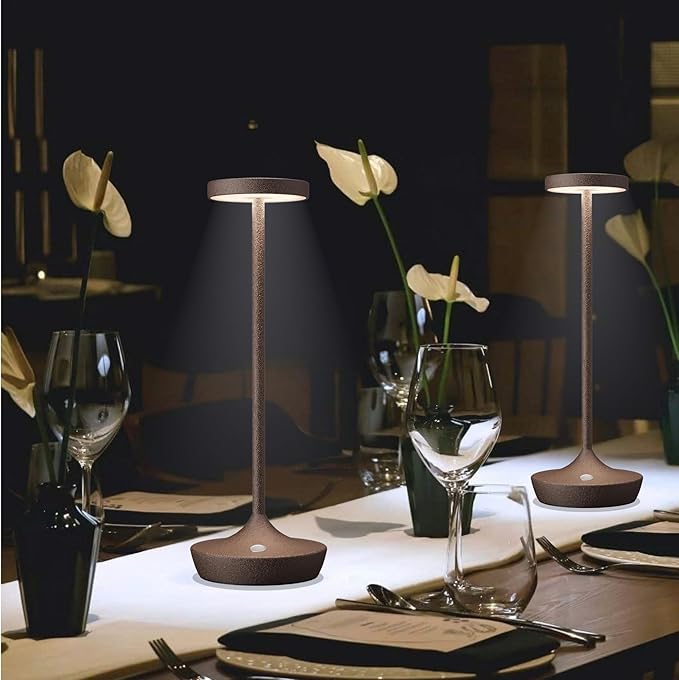 Rechargeable Cordless Table Lamp, LED Portable Powered LED Battery Light 6000mAh USB Desk Lamp Outdoor Waterproof Table Lamps for Patio Restaurant Dining (2 Rust)