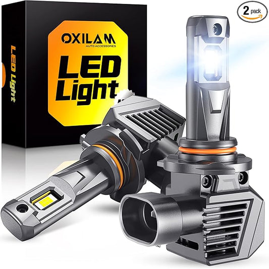 OXILAM 9006 HB4 Fog Light Bulbs, 30000LM 800% Brightness, 6500K Cool White, Plug-and-Play, Canbus Ready, Pack of 2