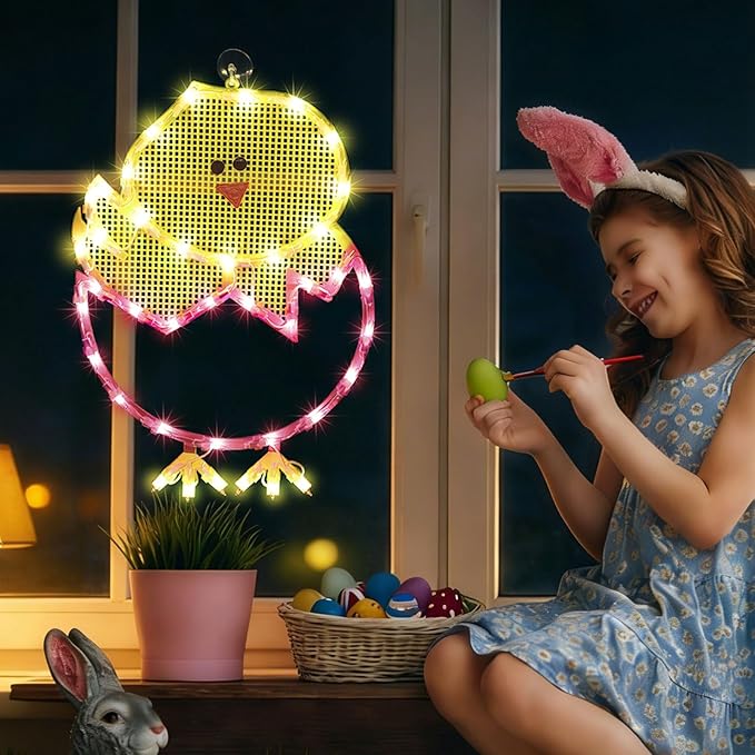 17" 40LED Lighted Cartoon Chick Easter Decor - UL Certified, Warm Ambient Glow, Window Display & Hanging Decor, Festive Mantel Accent, Sturdy Gift Box Packed