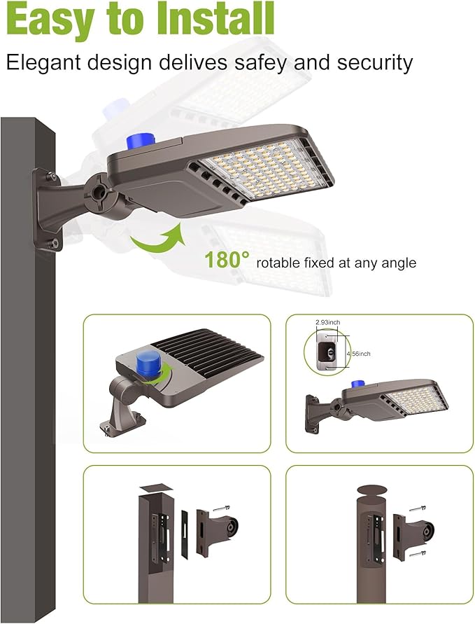 YXL LED Parking Lot Shoebox Light with Dusk to Dawn Photocell, 21000LM 5000K Daylight Arm Mount, IP65 Waterproof Area Light for Parking Lot Sports Stadium