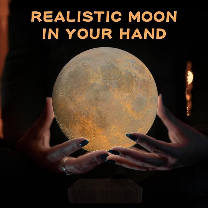 Levitating Moon Lamp, Magnetic Floating Moon Lamp Spinning Luna Night Light with 3 Color Modes, for Home Office Desk Decor, Bedroom Unique Lamps, Cool Tech Gadgets Gift for Women Kids
