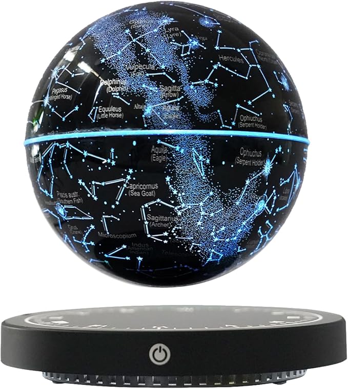 Levitating Globe Magnetic Floating Globe Night Light Constellation Ball with LED Light Display Cool Tech Children Educational Gift Home Office Desk Decor (Black-Clock Base)