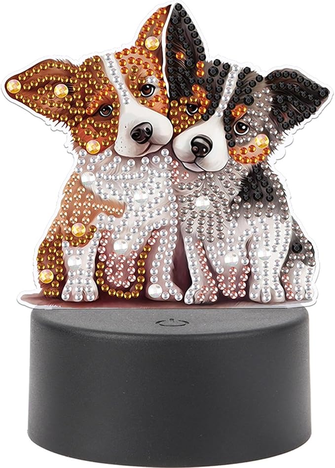 Dog Diamond Art Painting Night Light,Diamond Art Painting Kits Desktop Touch Lamp Ornaments for Tabletop Decor Diamond Art Accessories for Adult Beginner Bedrooms Living Room
