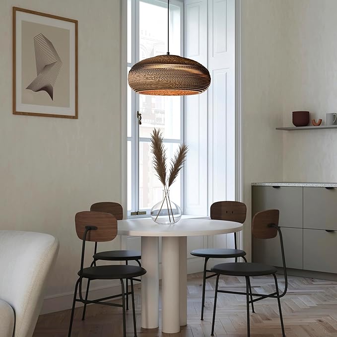 Edvivi Pendant Light with Nordic Style Dome Paper Shade, 1-Light 15.75 in. Dia Natural Brown Cardboard Chandelier, Adjustable Hanging Light Fixture for Dining Table, No Bulbs Included
