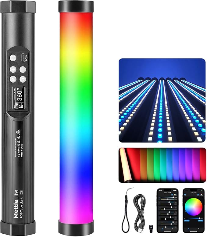 Mettlelite TLX1 & LS400C RGB Video Light Bundle - Full Color with APP Control, 2800K-8000K CRI96 TLCI97 RGB CCT HSI Mode LED Light