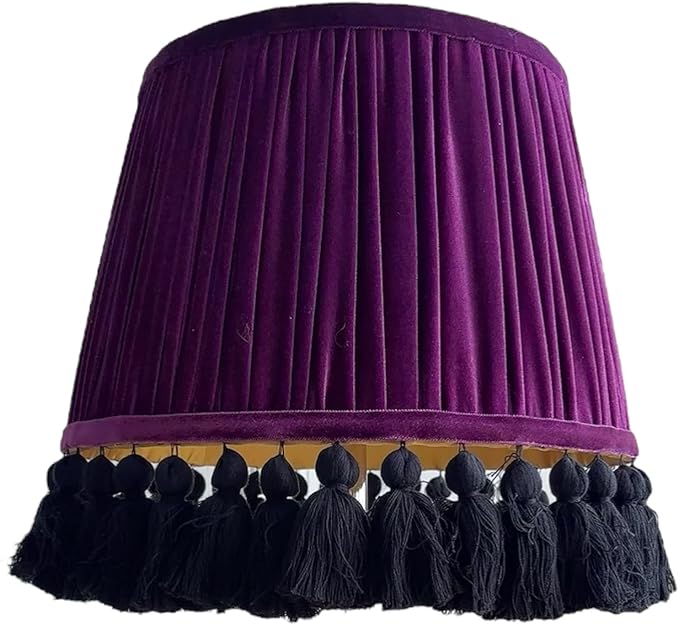 Tristan Home Round Pleated Velvet Lamp Shade with Tassels 10x14x12nches (The Height 12inch Includes Tassels) (Deep Purple Burgundy)
