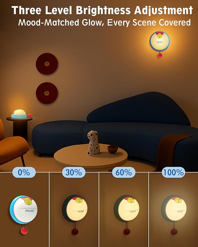Wall Night Light for Kids, 3 Levels Dimmable Nursery Nightlight with Timer, Rechargeable LED Touch Wall Lamp for Room Decor, Silicone Squishy Light, Cute Anime Lamp Holiday Gifts for Girls & Boys
