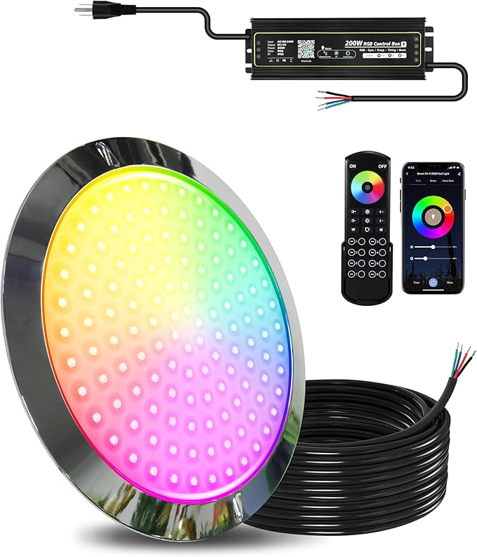 Goldlife P9 10Inch Pool Light with RGB Controller Kit, 50ft Cord 120W 12,000LM LED Underwater Pool Lights for Inground Pools, PC Corrosion-Resistant Swimming Pool Light Fixture