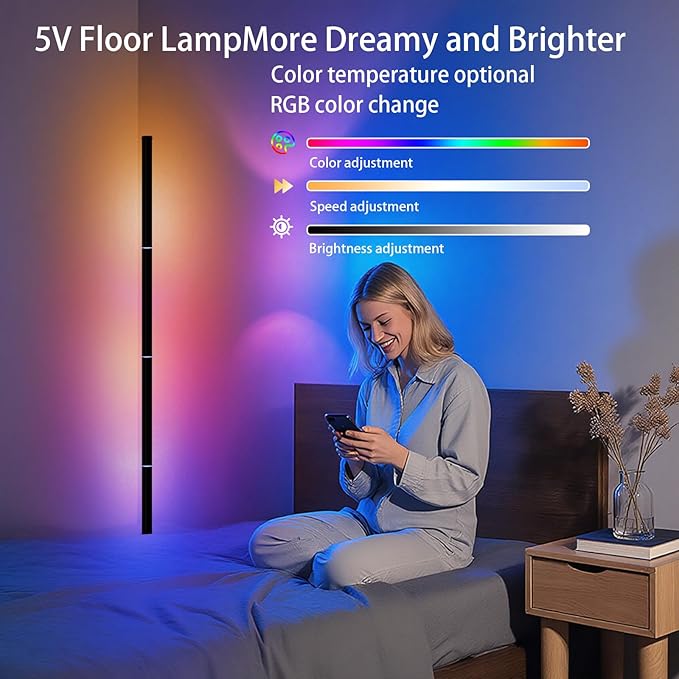 Corner Floor Lamp, Smart RGB LED Corner Lamp with App and Remote Control, 16 Million Colors & 68+ Scene, Music Sync, Timer Setting, Ideal Standing Lamp for Living Rooms,Bedrooms,Gaming Rooms
