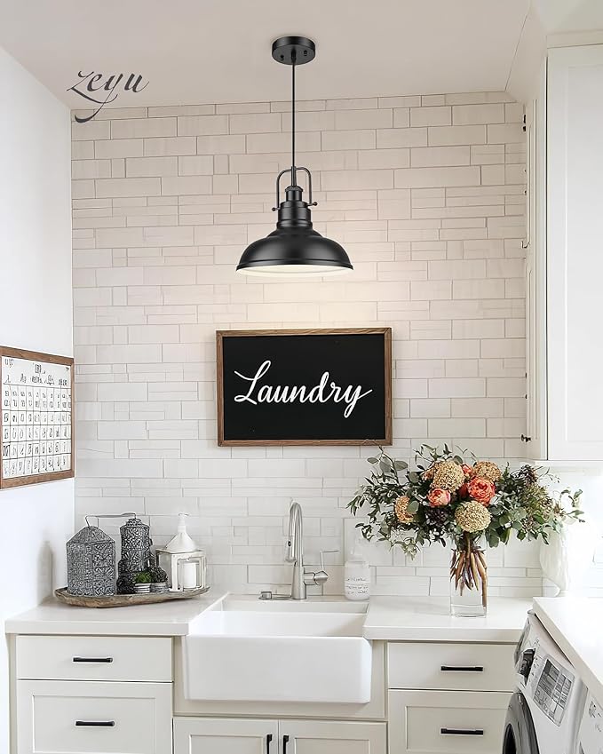 zeyu 2 Pack Modern Pendant Lights for Kitchen Island, Industrial Hanging Light Fixtures 11-Inch, Matte Black Finish, 016-1-2PK BK
