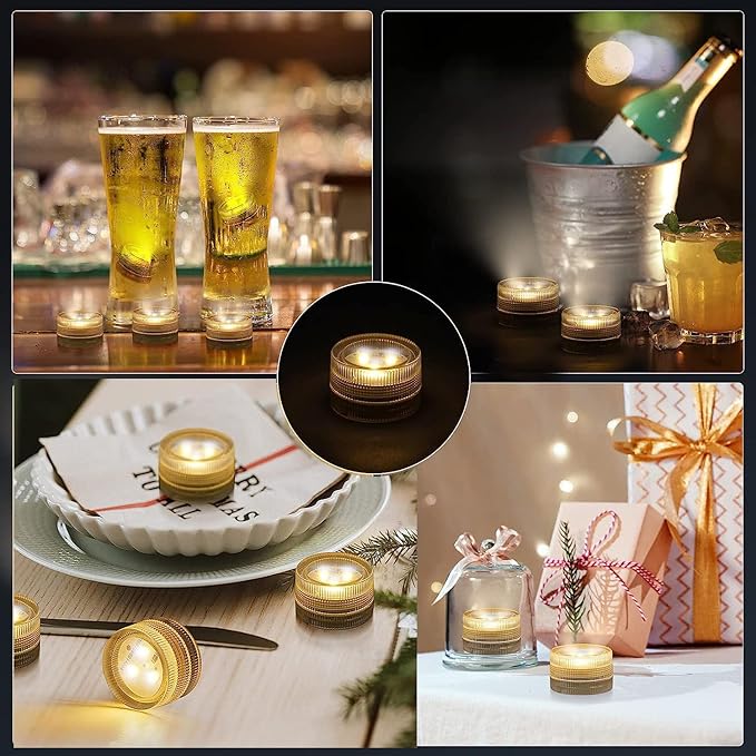 Mini Waterproof Battery Christmas LED TeaLight 20pcs 1.2" Battery Powered LED Puck Accent Light for Party Events Wedding Hallowen Pumpkin Light Pond Fountain Decor(Warm White)