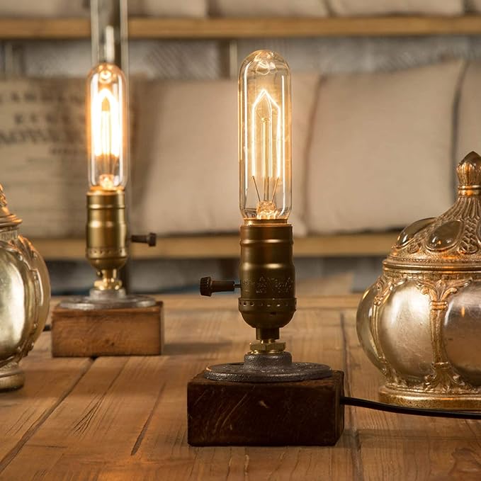 OuXean Vintage Table Lamp, Industrial Dimmable Nightlight Steampunk Desk Lamp with E26 Lamp Holder for Bedroom Living Room Home Art Display Cafe Bar Studio Antique Decor(Without Bulb)