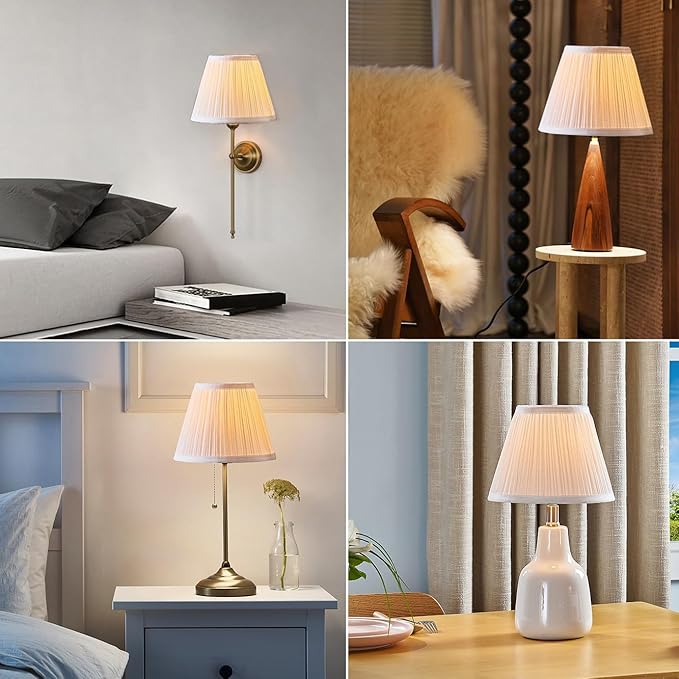 Uno Lamp Shade,Drum Pleated Lamp Shades 5" Top x 9" Bottom x 7" Slant Height,Barrel Small Replacement Lampshade (Slip Uno Fitter), Fabric Lampshades Table lamp Shades Bottle Lamp Shade,1 Pack(White)
