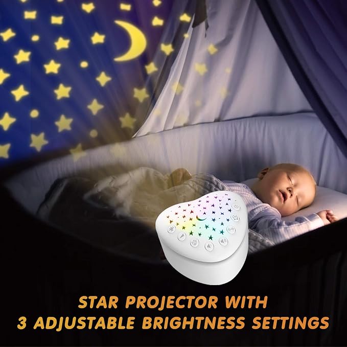 BEREST A13 White Noise Machine & Baby Sleep Soother with 15 Soothing Sounds & Projector Night Light Music Box, Cry Sensor, Rechargeable, Portable for Newborns, Toddlers, Attaches to Crib