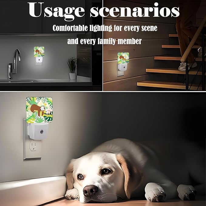 Cute Sloth in Jungle Night Light,Plug-in Night Lights with Dusk to Dawn Sensor for Stairway,Hallway,Bedroom Sleep Friendly Ideal for Women/Girls/Boys Gift,0.5w