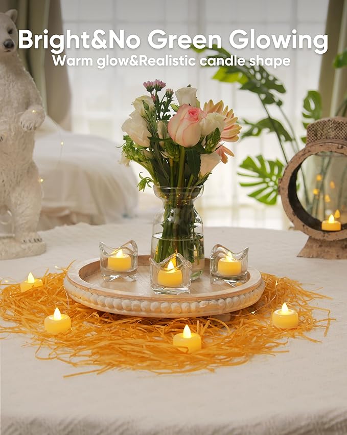 Amagic 24 Pack Flameless LED Tea Lights Candles Battery Operated, Electric Fake Tealight Candles for Votive, Halloween, Christmas, Home Decor, Wedding, Table Decor (24Pack)