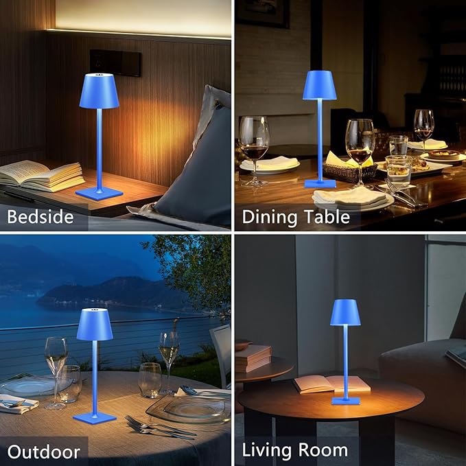 2 Pack Rechargeable Table Lamp - Cordless LED Lamp with 6000mAh Battery Operated LED Desk Lamp, Portable Table Light Outdoor for Dinner Patio Restaurant Bar Bedroom Coffee Shop Night Light(Blue)