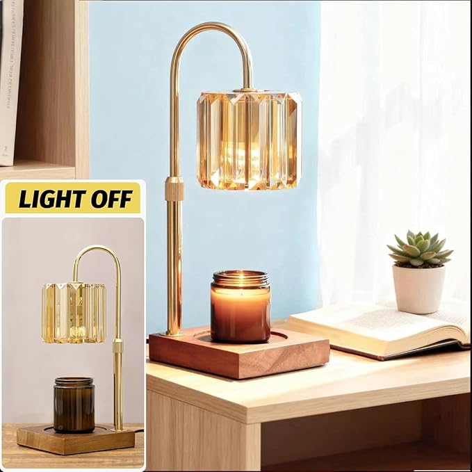 Candle Warmer Lamp with Timer, Dimmable Electric Candles Wamer Adjustable Height, Gifts for Women Mom, Glass Modern Candle Melter Lamp, Amber
