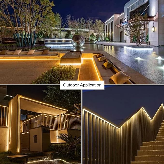 Outdoor LED Strip Lights,110V Cuttable 6.56ft/2M LED Rope Lights Waterproof 3500K for Indoor Outdoor,Eaves,Backyards Garden,Landscape Lighting