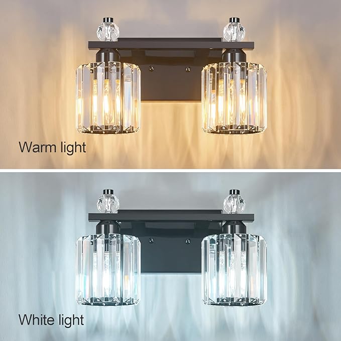 Bathroom Vanity Lights 2-Light Plating Black Modern Crystal Vanity Light Fixtures Over Mirror Crystal Bathroom Vanity Lighting Fixtures