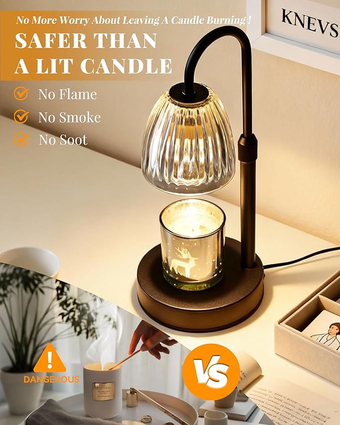 Dimmable Candle Warmer Lamp with Timer Adjustable Height, for Mom, Home Decor Birthday Housewarming Gifts for Women, Modern Electric Wax Melt Warmer for Scented Jar Candles, Clear