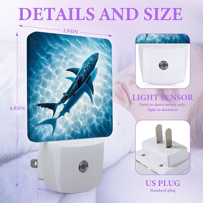 Floating Shark Night Light,Sea Animals Night Lights Plug into Wall,Led Lamp for Stairway/Hallway/Bedroom 0.5W Nightlight Sleep Friendly