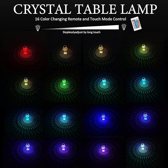 Crystal Lamp, Crystal Table Lamp Rose Crystal Lamp USB Diamond Table Lamp 16 Color Changing Touch Crystal Lamp (D)