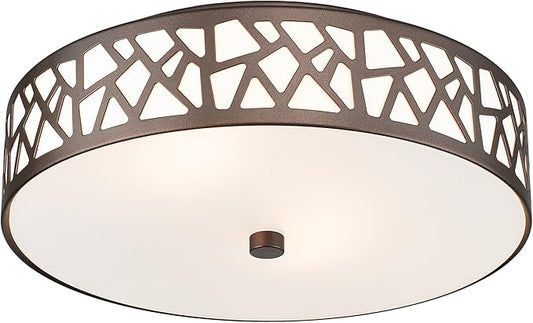 12 Inch Flush Mount Ceiling Light, 2 - Light Vintage Ceiling Lights Fixture with Frosted Glass Shade, Oil Rubbed Bronze Light Fixture for Hallway Corridor Kitchen Bathroom Bedroom Passway