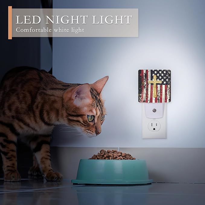 Night Light Plug into Wall,American Flag Cross Night Light with Dusk to Dawn Sensor Night Light for Kid Girls Boys Women Men Room Decor,Hallway,Kitchen,Bathroom,Nursery,Stairs