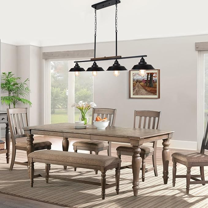 Kitchen Island Light, 4 Lights Black Pendant Dining Room Light Fixture Farmhouse Chandeliers for Dining Room Over Table Metal Hanging Lamp for Kitchen Island Hallway Pool Table