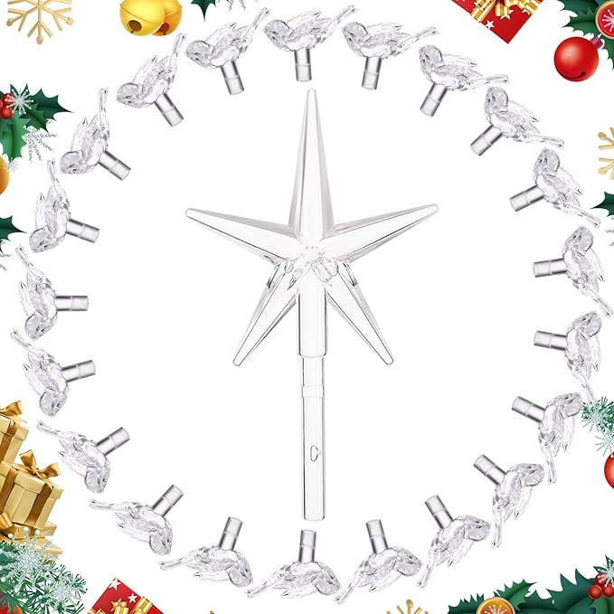Mudder 100 Pieces Ceramic Christmas Tree Bird Bulbs and 5 Pieces Stars Replacement Plastic Bulbs for Ceramic Christmas Tree Decorations(Clear)