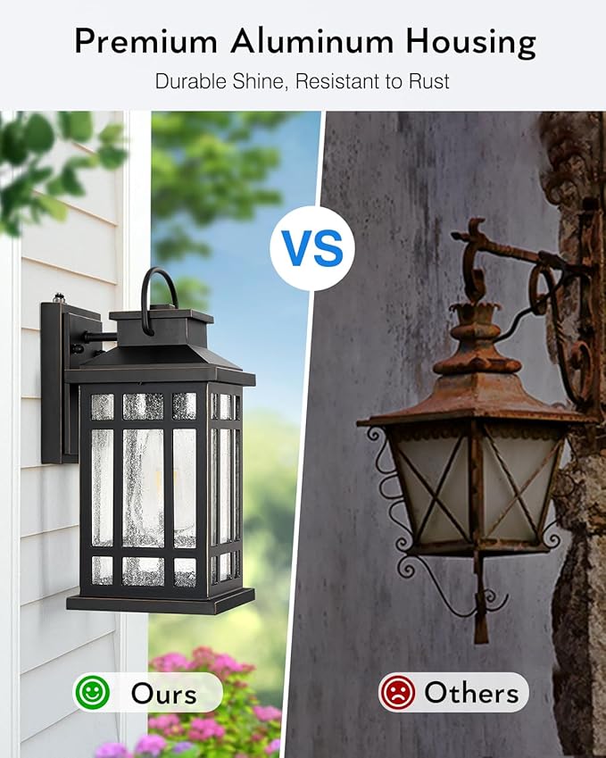 Dusk to Dawn Outdoor Lighting, Black 2 Pack Outside Lights for House with Gold Trim, Modern Exterior Light Fixtures, Outdoor Wall Lanterns for Porch, Garage, Doorway, Anti-Rust, Waterproof