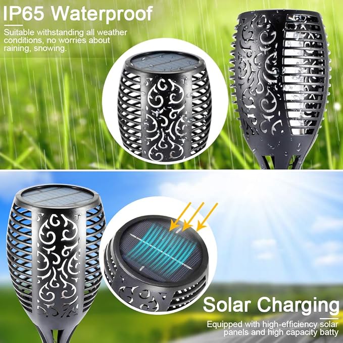 EOYIZW Solar Lights Outdoor 4 Pack, Premium 99 LEDs Solar Torch Light with Flickering Flame Outdoor Decor- IP65 Waterproof Garden Lights for Halloween Decorations Yard Garden Porch